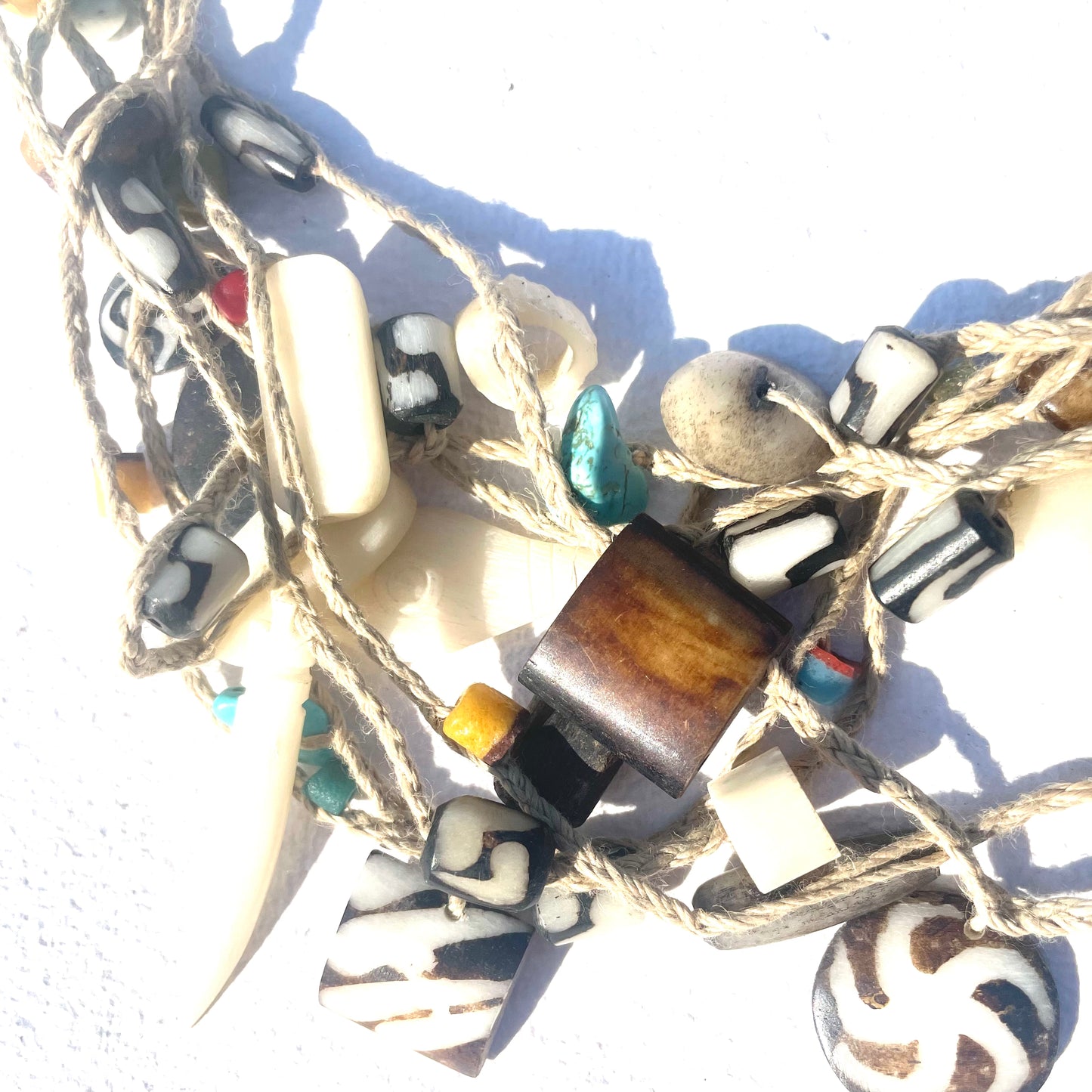 Wood, Bone & Beaded Multi Strand Necklace