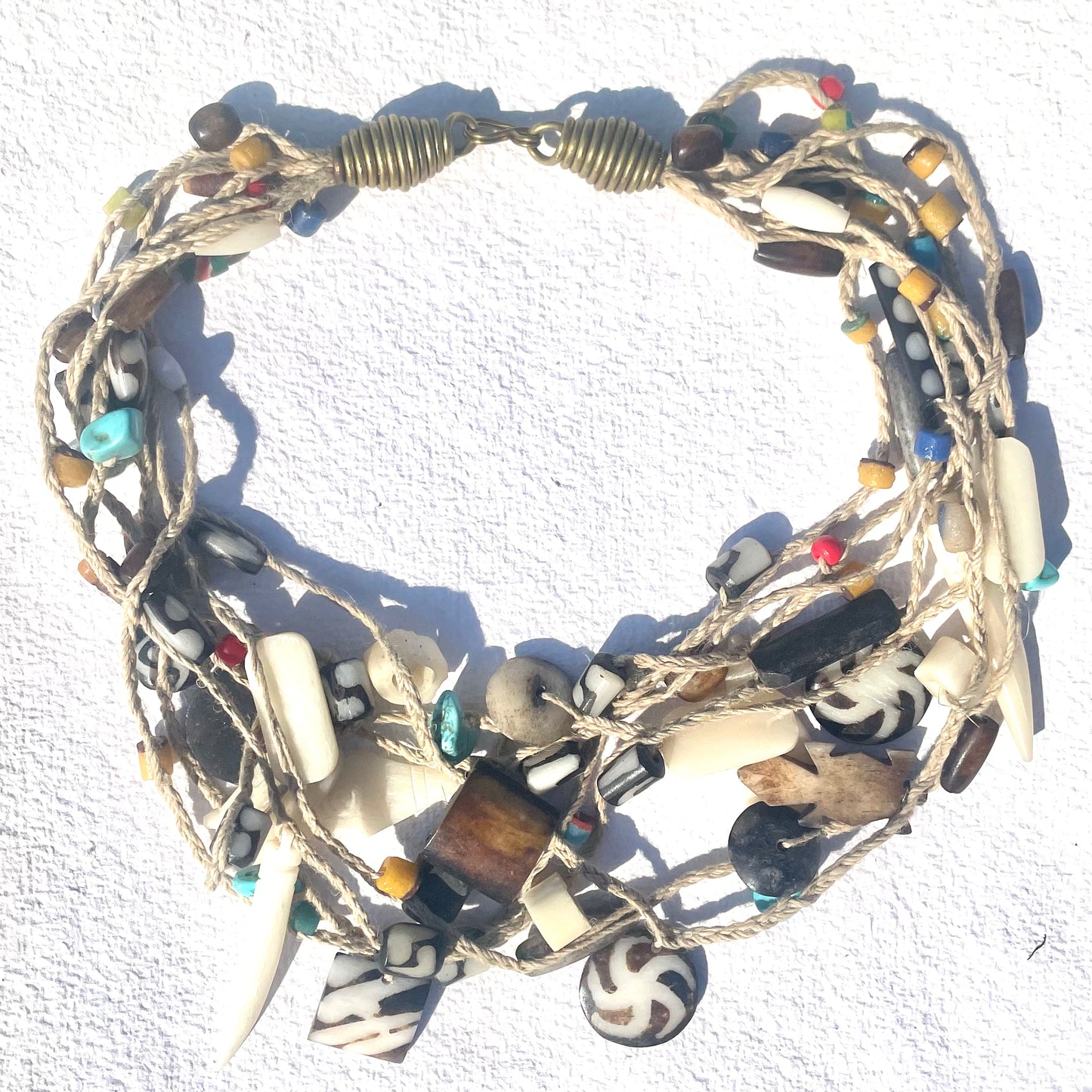 Wood, Bone & Beaded Multi Strand Necklace