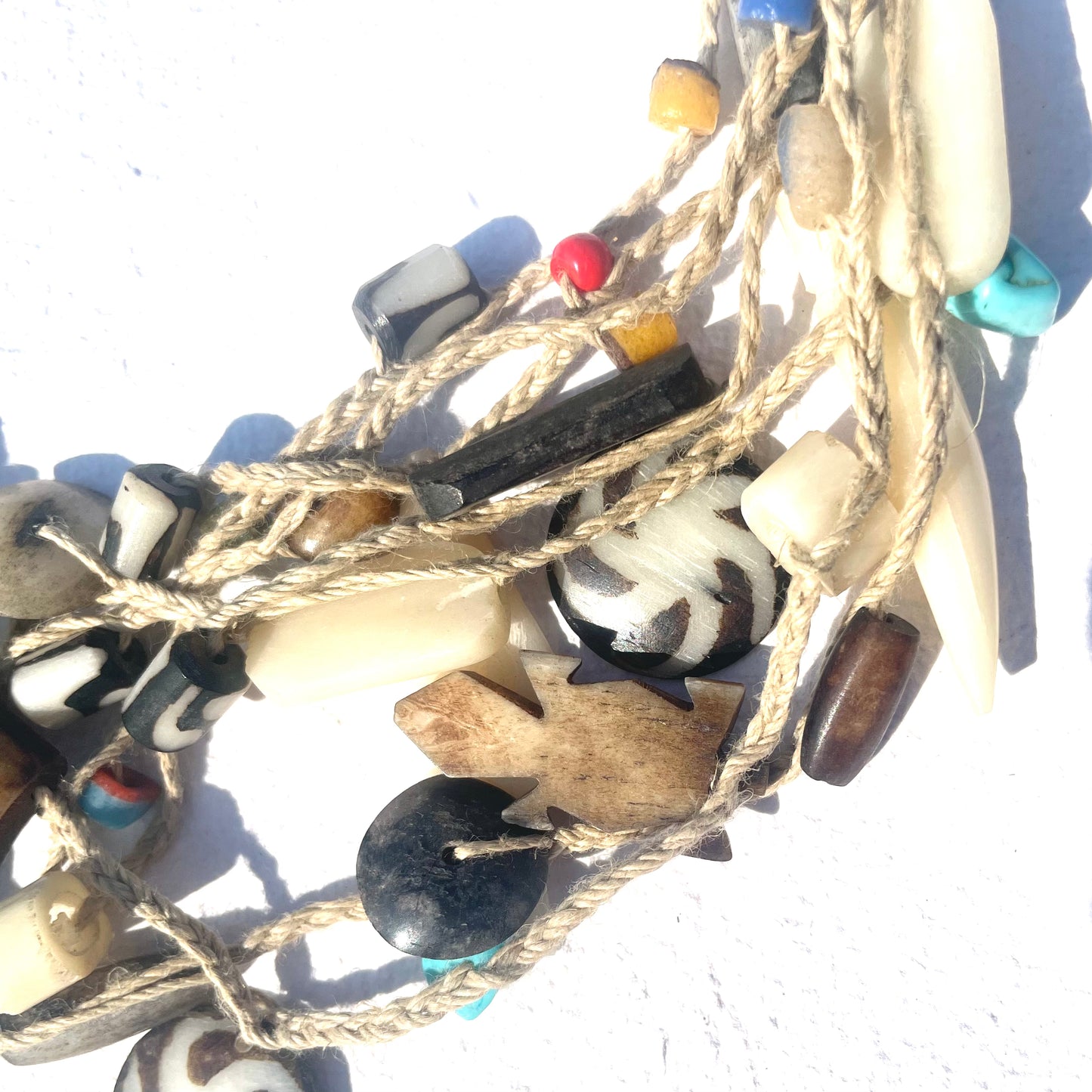 Wood, Bone & Beaded Multi Strand Necklace