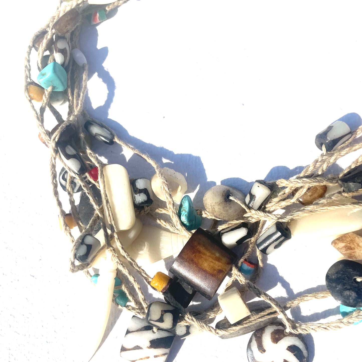 Wood, Bone & Beaded Multi Strand Necklace