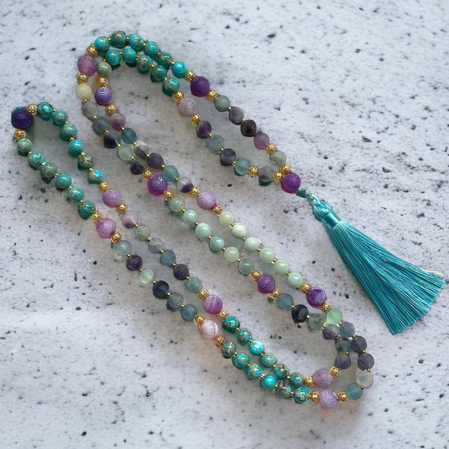 ELEMENTAL Fluorite + Quartz Power popular Mala Necklace